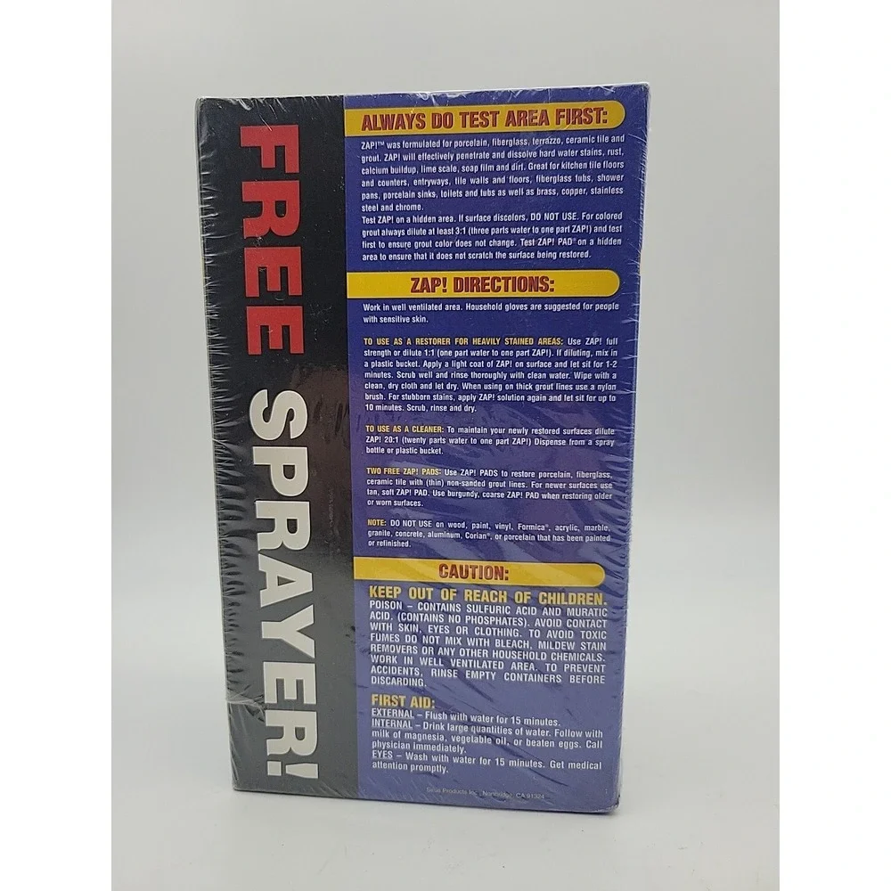 ZAP! Professional Cleaner Porcelain Fiberglass Tile Restorer 12oz Concentrate